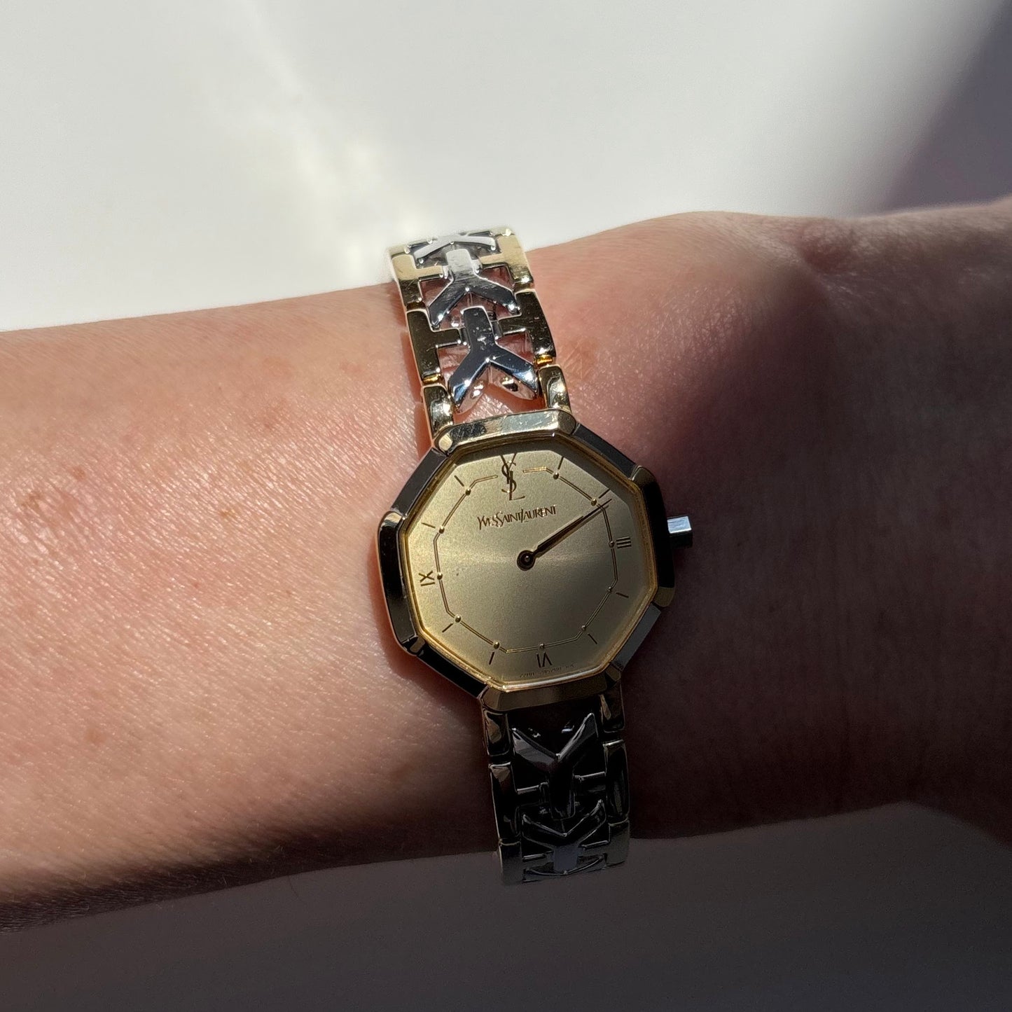 Yves Saint Laurent 1990s Octagon Gold Plated Two Tone Watch