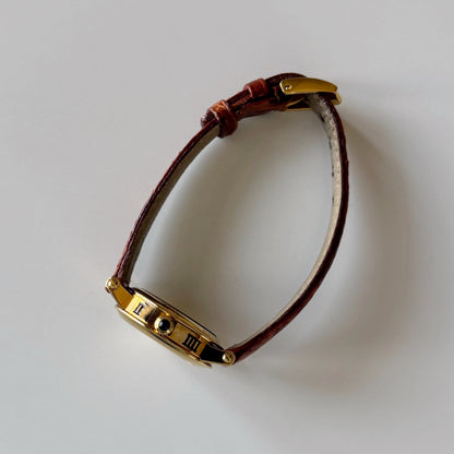 Gucci 1990s Date Round Dial Gold Plated Watch