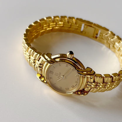 Fendi 1990s Round Dial Gold Plated Watch