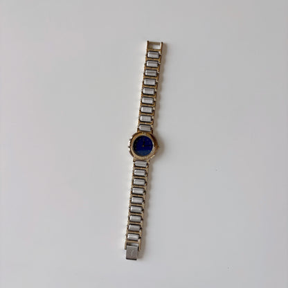 Yves Saint Laurent 1990s Navy Round Dial Two Tone Gold Plated Watch