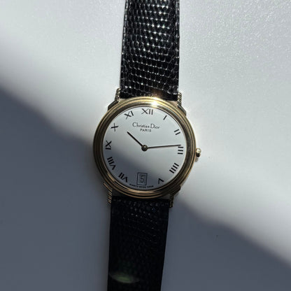 Dior 1990s Date Round Dial Gold Plated Watch (Large)