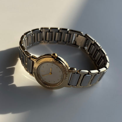 Yves Saint Laurent 1990s Round Dial Two Tone Gold Plated Watch