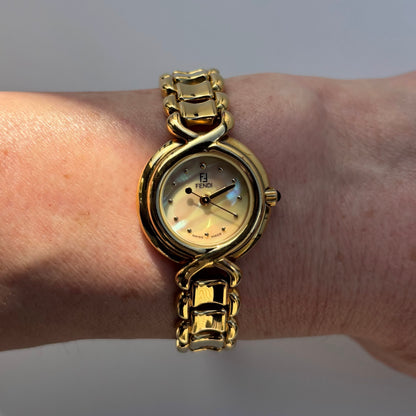 Fendi 1990s Seashell Dial Gold Plated Watch