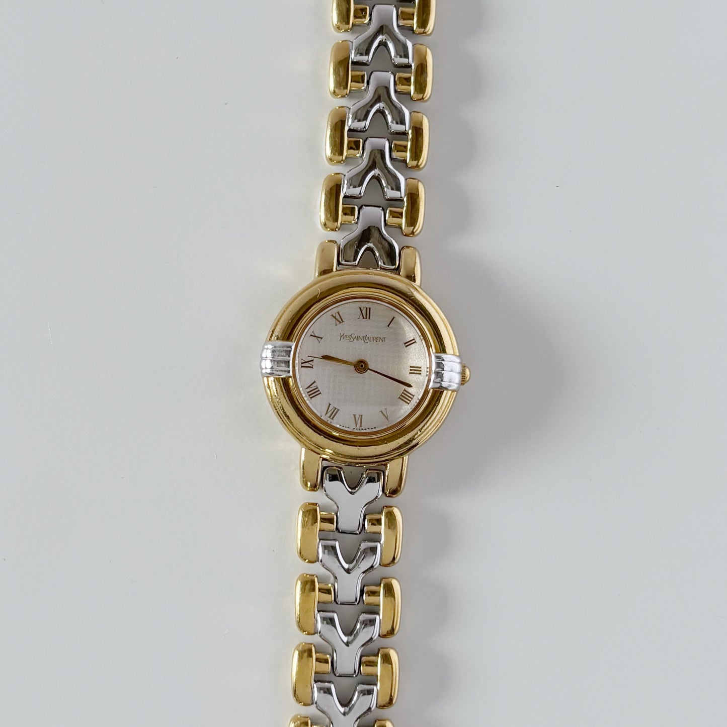 Yves Saint Laurent 1990s Two Tone Round Dial Gold Plated Watch