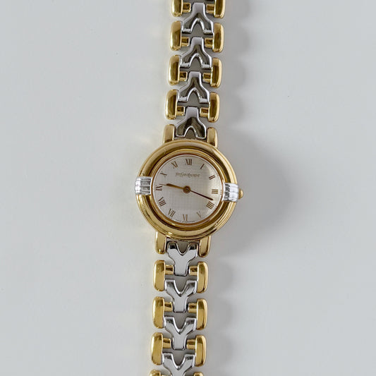 Yves Saint Laurent 1990s Two Tone Round Dial Gold Plated Watch
