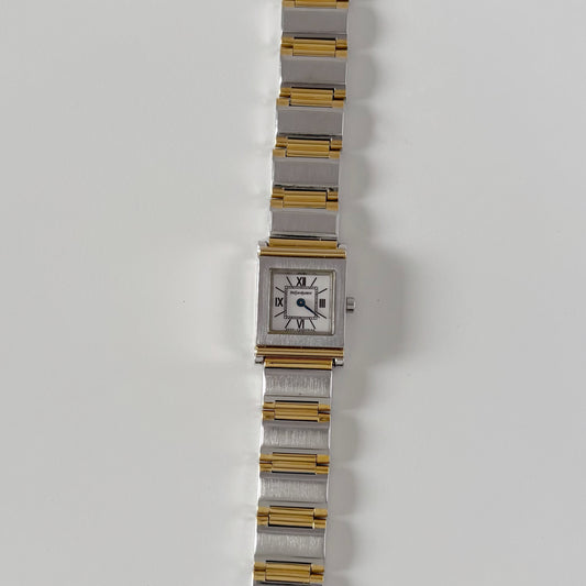 Yves Saint Laurent 1990s Square Dial Two-Tone Gold-Plated Watch