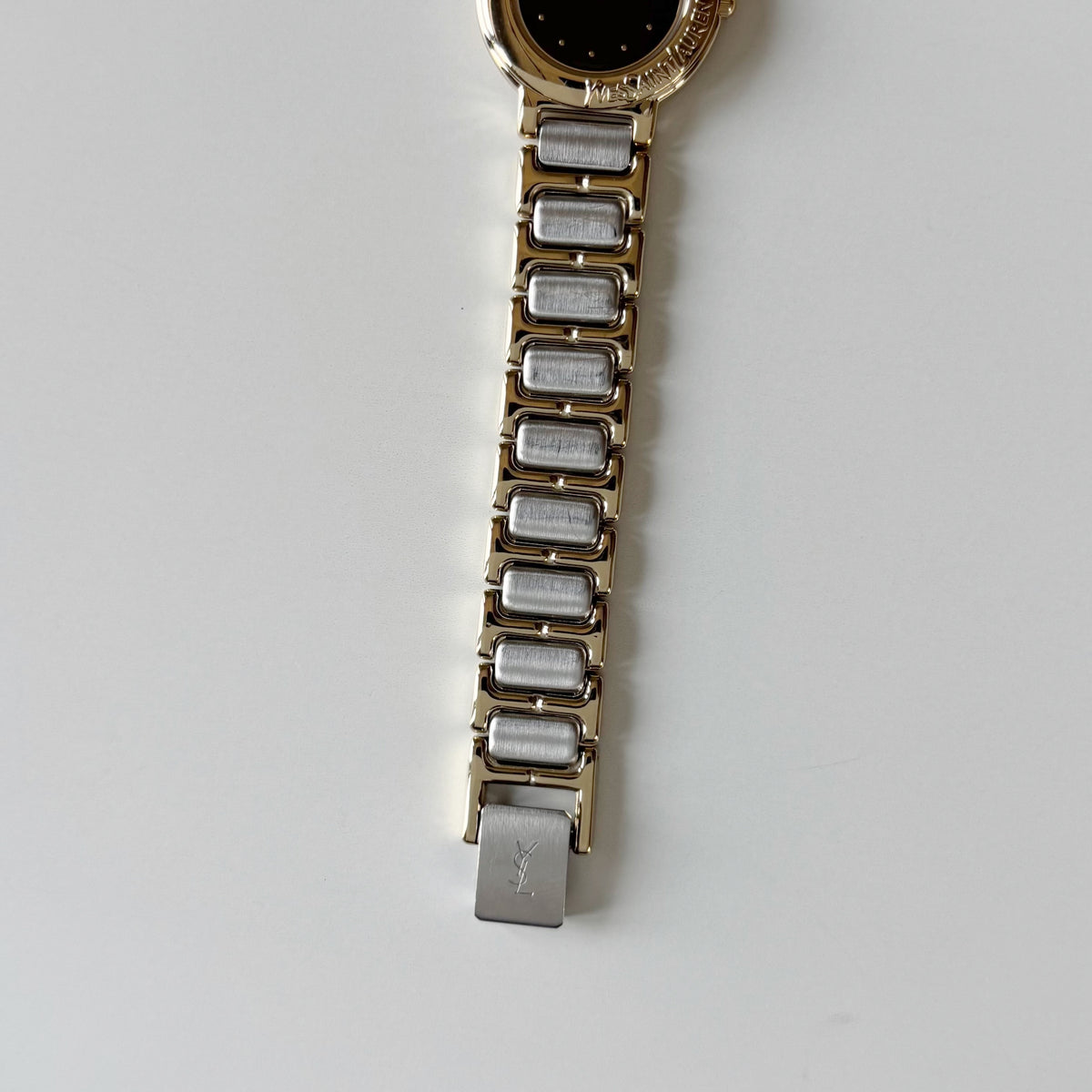 Yves Saint Laurent 1990s Black Round Dial Two Tone Gold Plated Watch