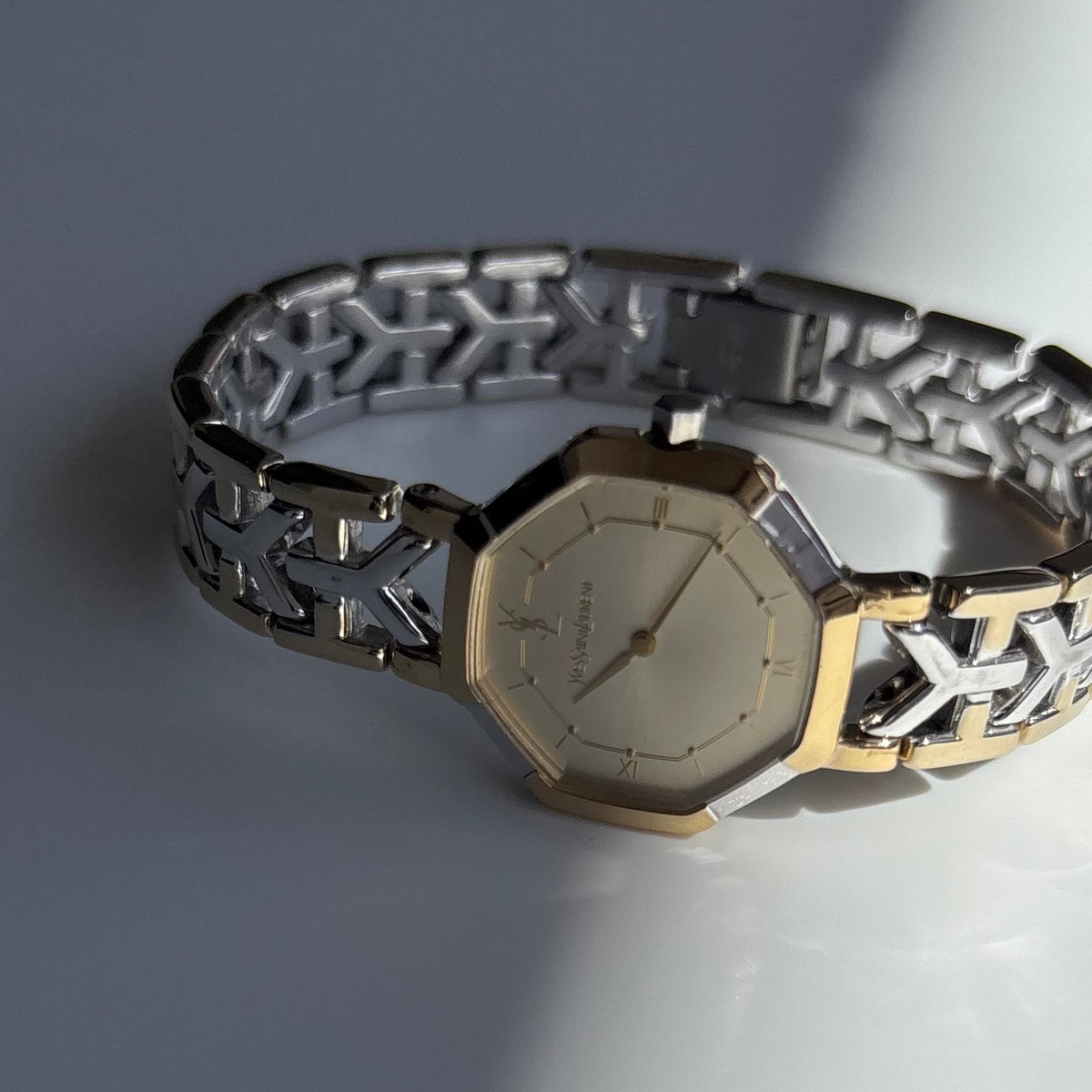 Yves Saint Laurent 1990s Octagon Dial Two-Tone Gold-Plated Watch