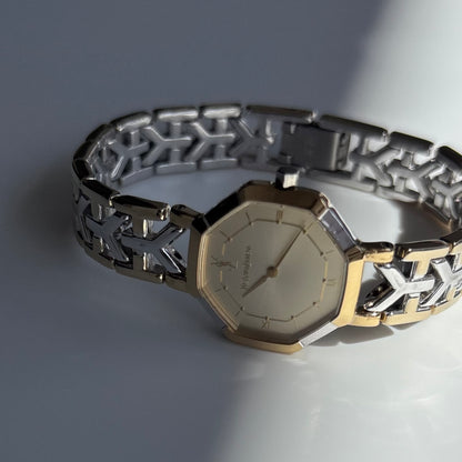 Yves Saint Laurent 1990s Octagon Dial Two-Tone Gold-Plated Watch