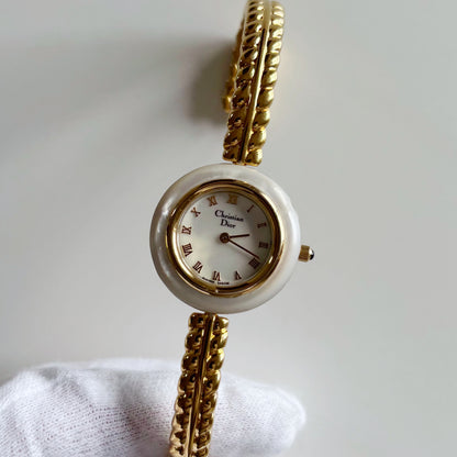 Dior 1990s Interchangeable Bezel Gold Plated Watch with 3 bezels