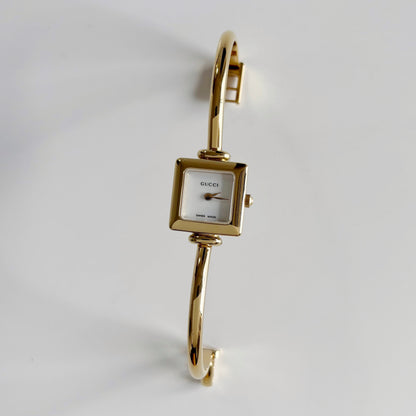 Gucci 1990s Square Dial Gold Plated Bangle Watch