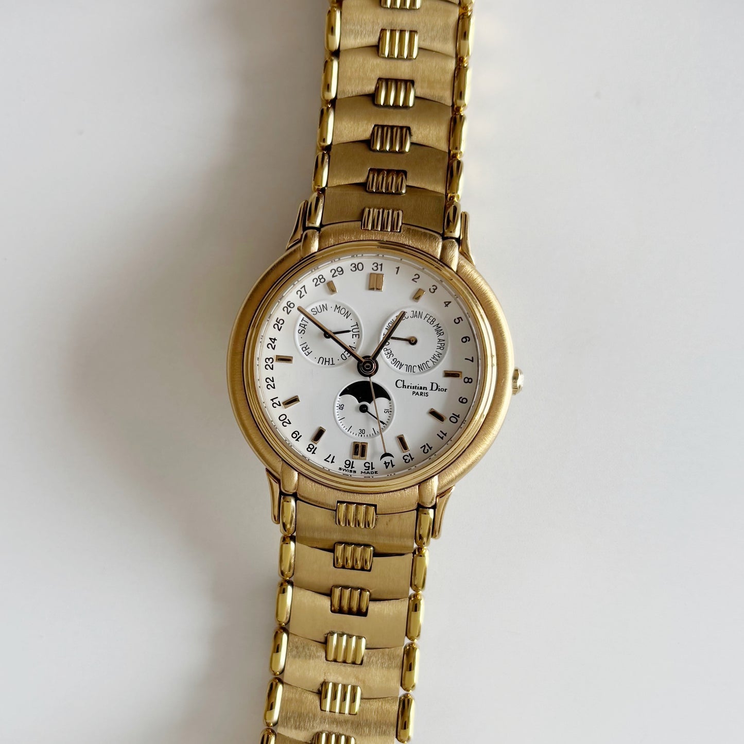 Dior 1990s Moon Phase Triple Calendar Gold Plated Watch