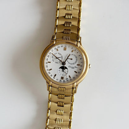 Dior 1990s Moon Phase Triple Calendar Gold Plated Watch