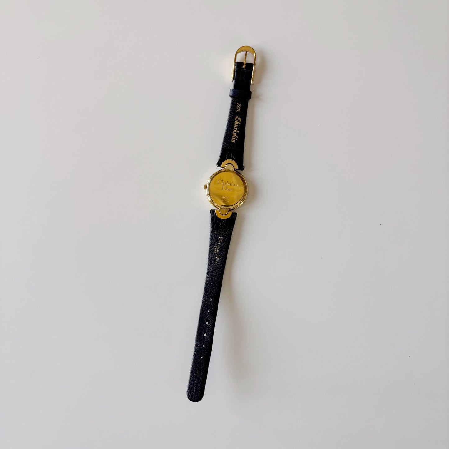 Dior 1990s Black Round Dial Gold Plated Watch