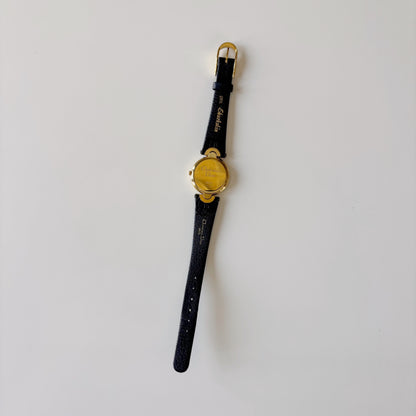 Dior 1990s Black Round Dial Gold Plated Watch