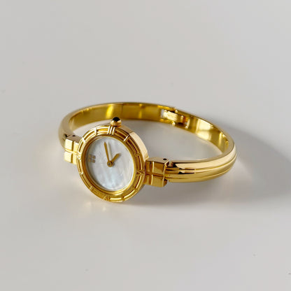 Yves Saint Laurent 1990s Seashell Dial Gold Plated Bangle Watch (Small)