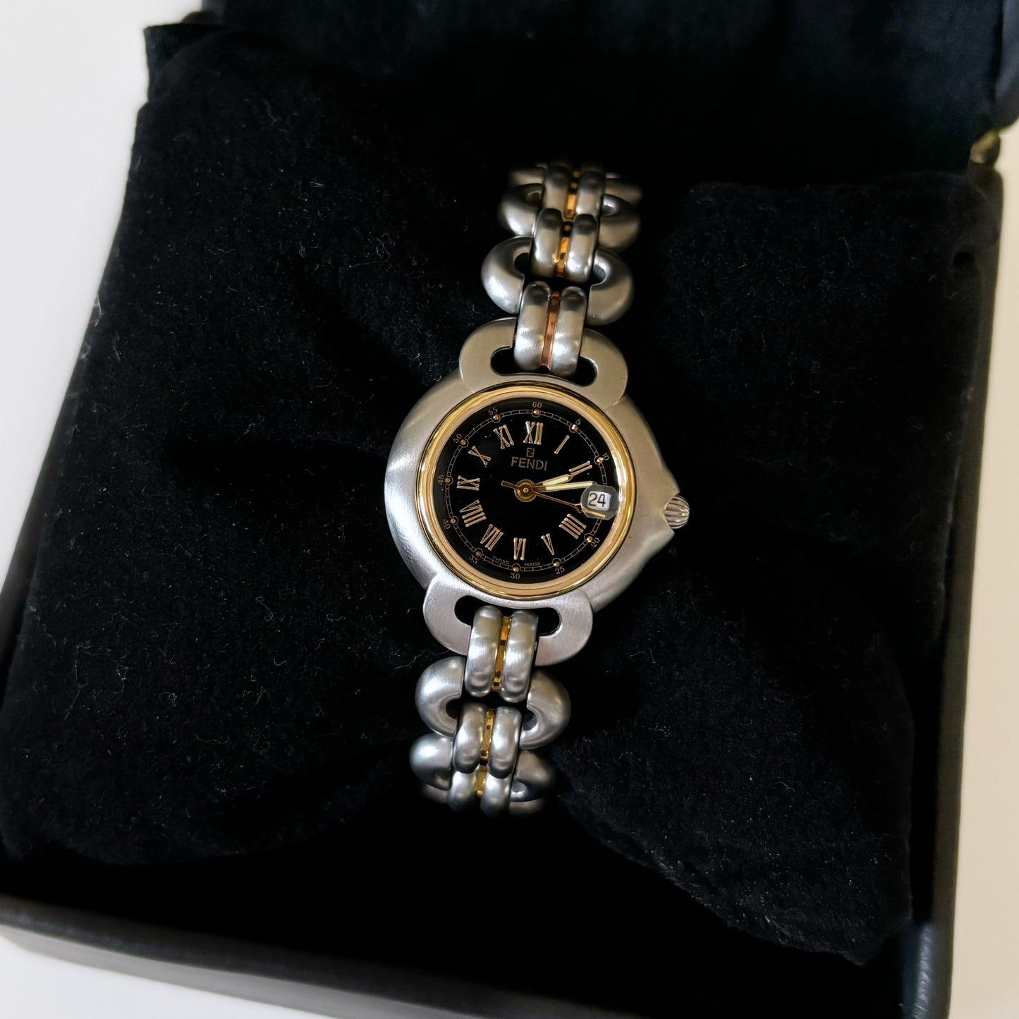 Fendi Early 2000s Black Dial Two Tone Watch