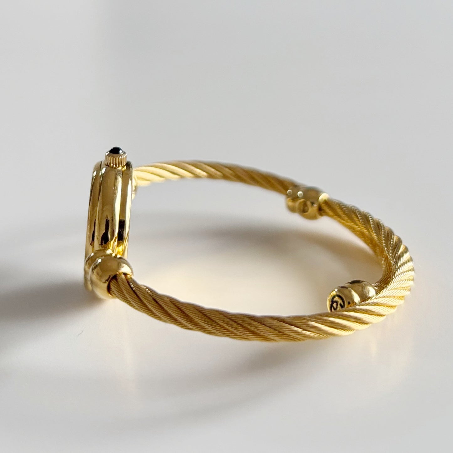 Gucci 1990s Black Dial Gold Plated Cable Band Bangle Watch