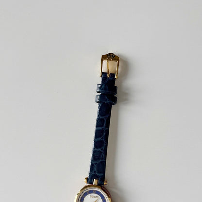 Gucci 1990s Round Dial Blue Gold Plated Watch