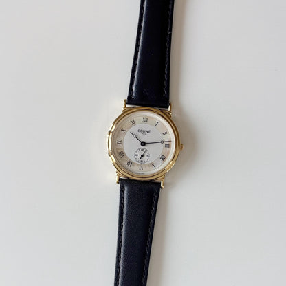 Celine 1990s Seashell Round Dial Gold Plated Watch (Large)