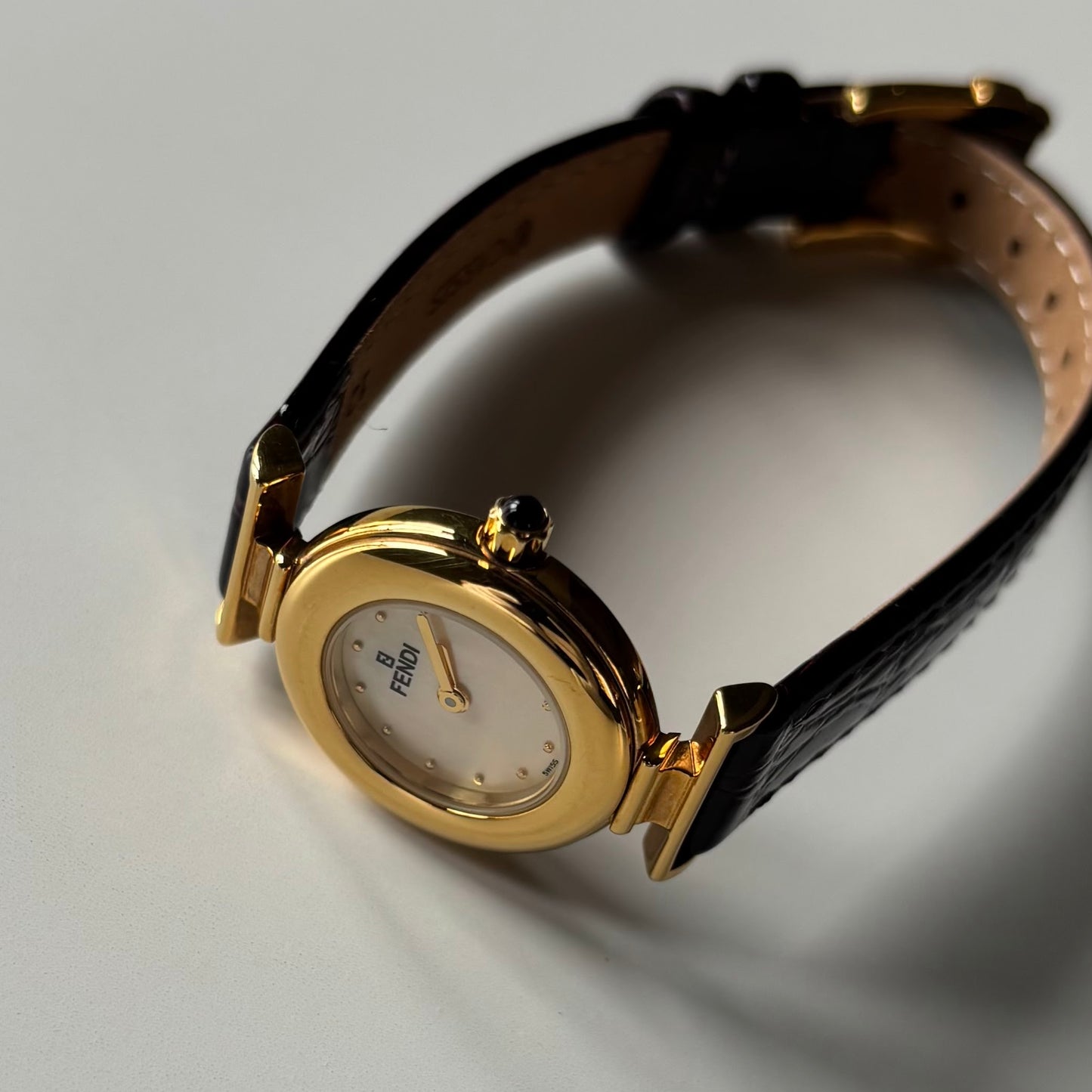 Fendi 1990s Seashell Dial Gold Plated Watch