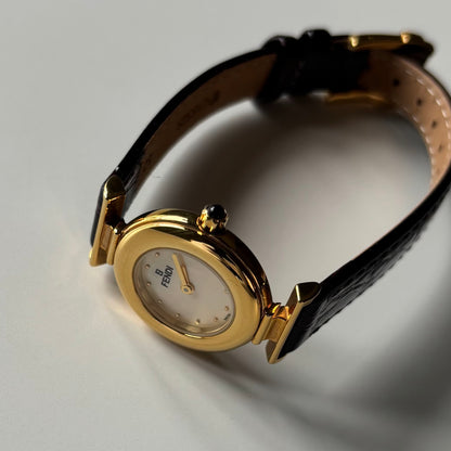 Fendi 1990s Seashell Dial Gold Plated Watch