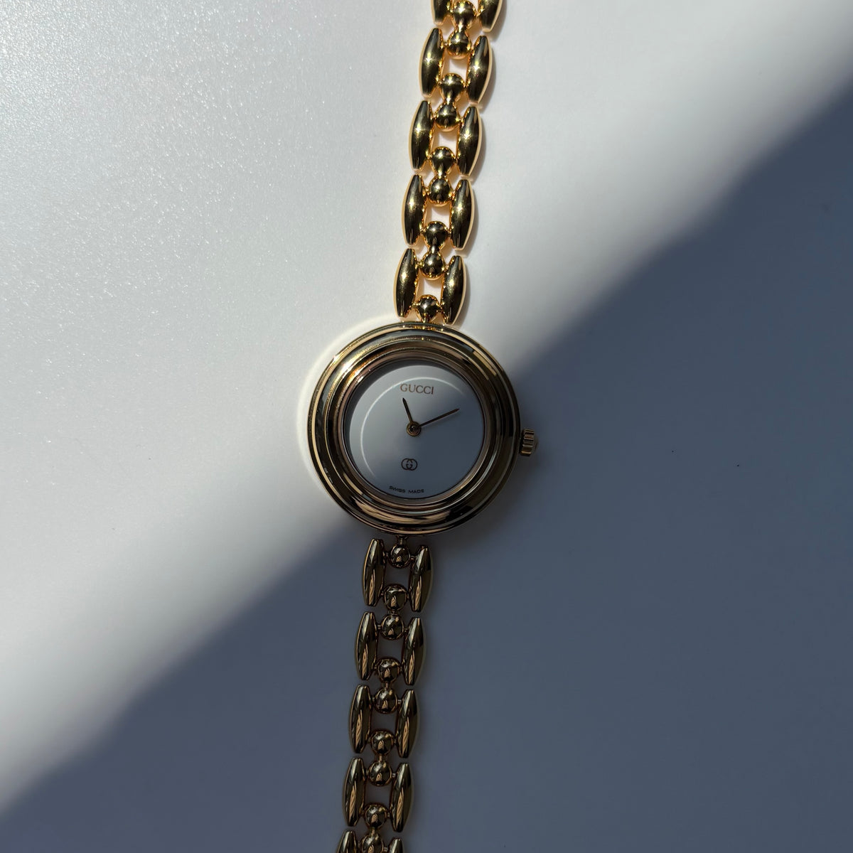 Gucci 1990s Interchangeable Bezel Gold Plated Rice Chain Watch with 6 bezels, case (160mm)