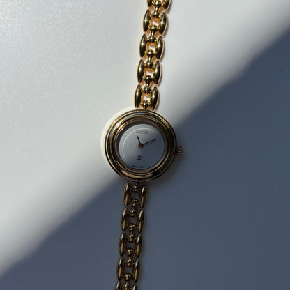 Gucci 1990s Interchangeable Bezel Gold Plated Rice Chain Watch with 6 bezels, case (160mm)