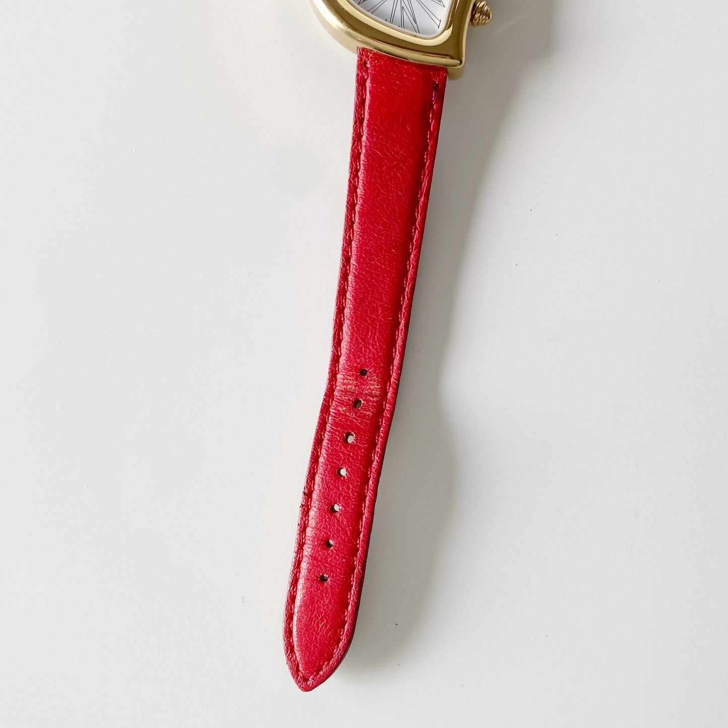 Yves Saint Laurent 1990s Heart Shaped Gold Plated Red Watch
