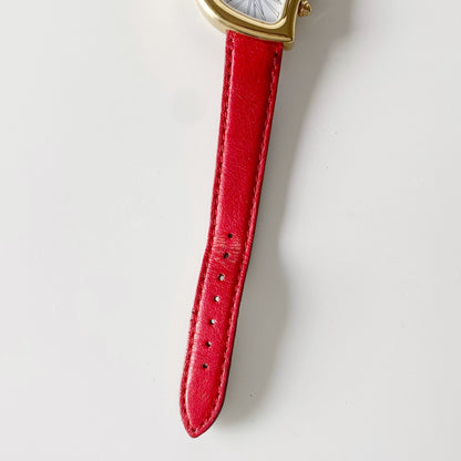 Yves Saint Laurent 1990s Heart Shaped Gold Plated Red Watch