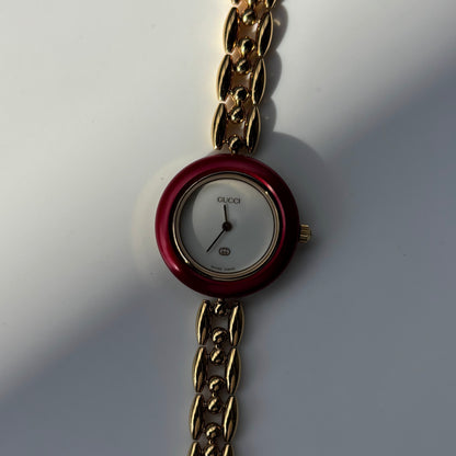 Gucci 1990s Interchangeable Bezel Gold Plated Rice Chain Watch (165mm)