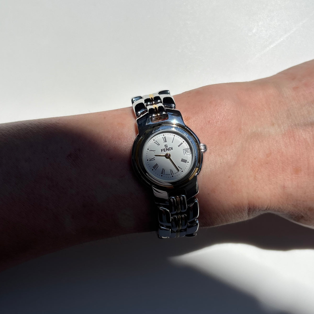Fendi 1990s Date Round Dial Two Tone Watch
