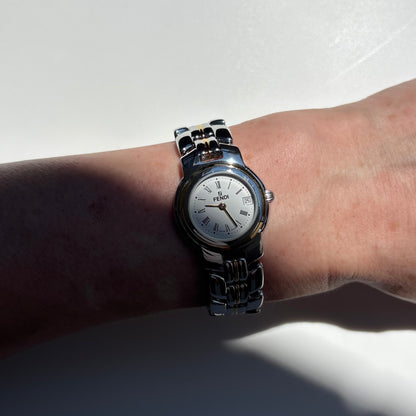 Fendi 1990s Date Round Dial Two Tone Watch