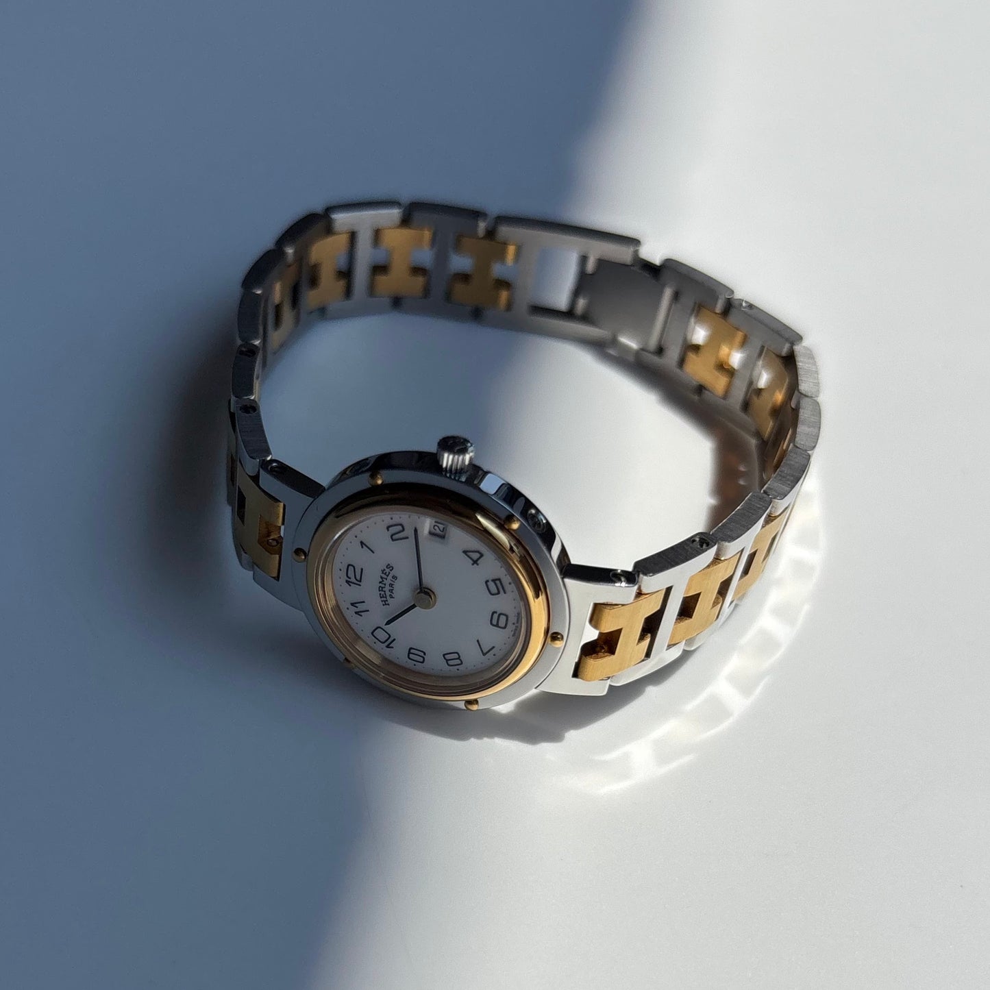 Hermes 1990s Clipper Round Dial Two Tone Gold Plated Watch