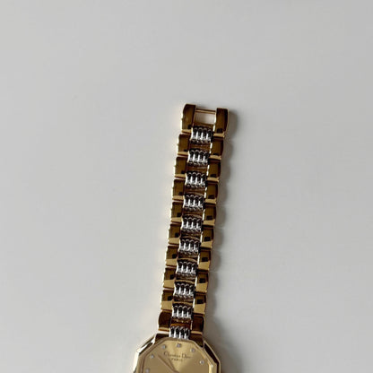 Dior 1990s Octagon Dial Two Tone Gold Plated Watch