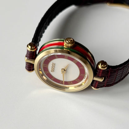 Gucci 1990s Round Dial Red Gold Plated Watch