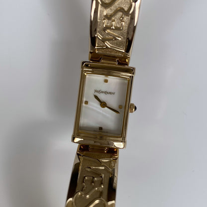 Yves Saint Laurent 1990s Seashell Dial Gold Plated Bangle Watch