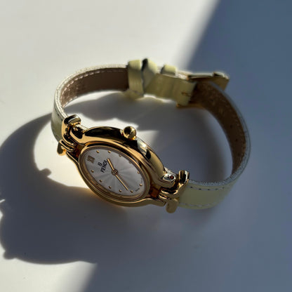 Fendi 1990s Interchangeable Strap Gold Plated Watch with 9 straps, case