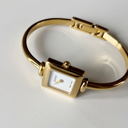 Gucci 1990s Square Dial Gold Plated Bangle Watch
