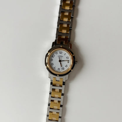 Hermes 1990s Clipper Round Dial Gold Plated Two Tone Watch