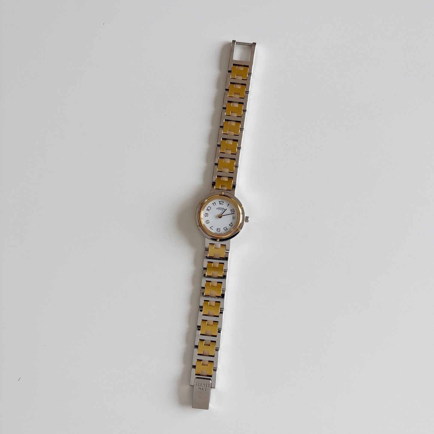 Hermes 1990s Clipper Date Round Dial Two Tone Watch