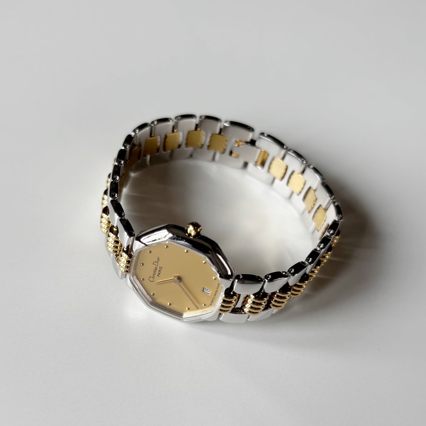 Dior 1990s Octagon Two Tone Gold Plated Watch