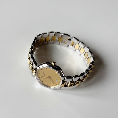 Dior 1990s Octagon Two Tone Gold Plated Watch