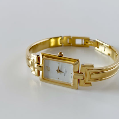 Givenchy 1990s Rectangular Dial Gold Plated Bangle Watch
