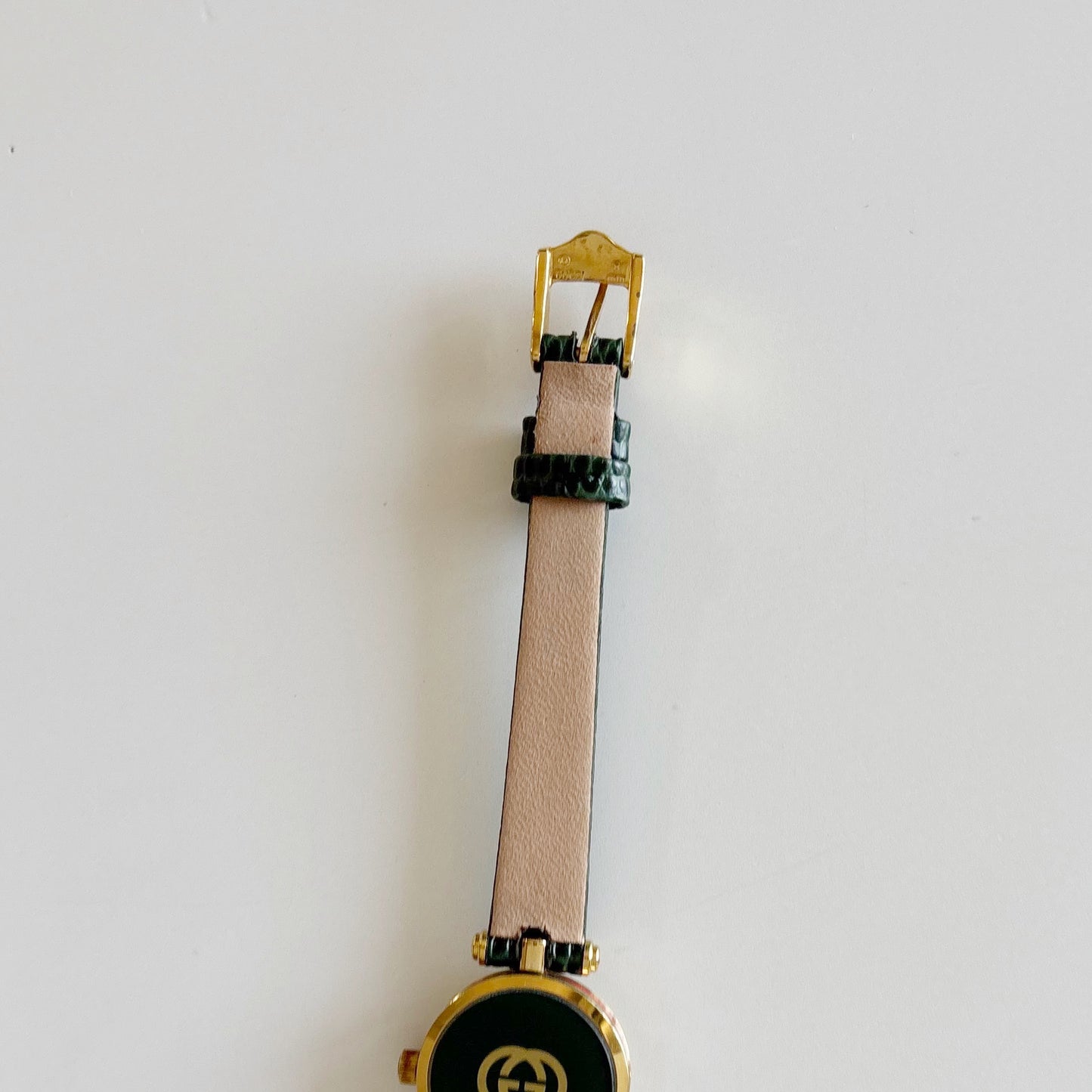 Gucci 1990s Round Dial Green Gold Plated Watch