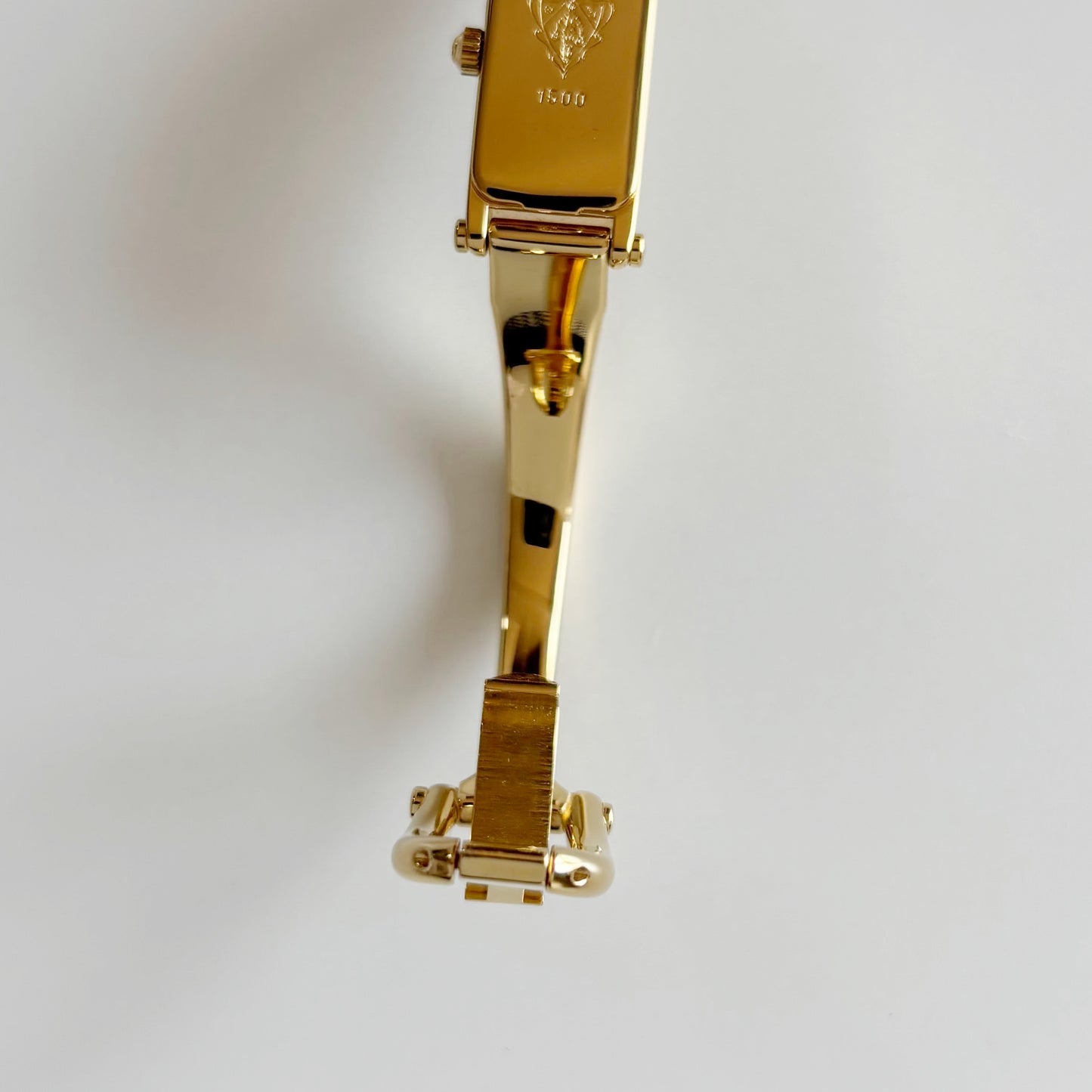 Gucci 1990s Seashell Rectangular Dial Gold Plated Bangle Watch