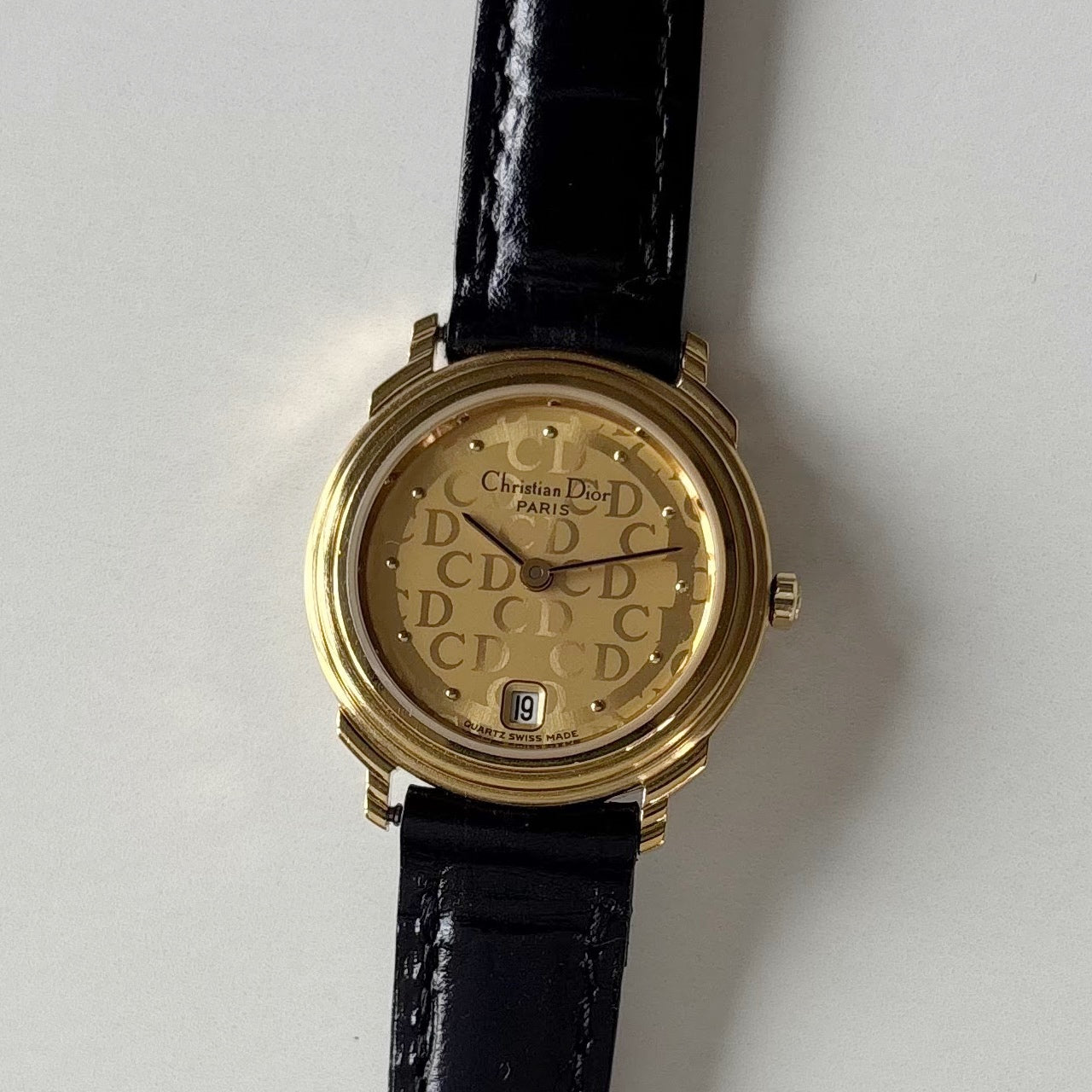 Dior 1990s Date CD Logo Round Dial Gold Plated Watch