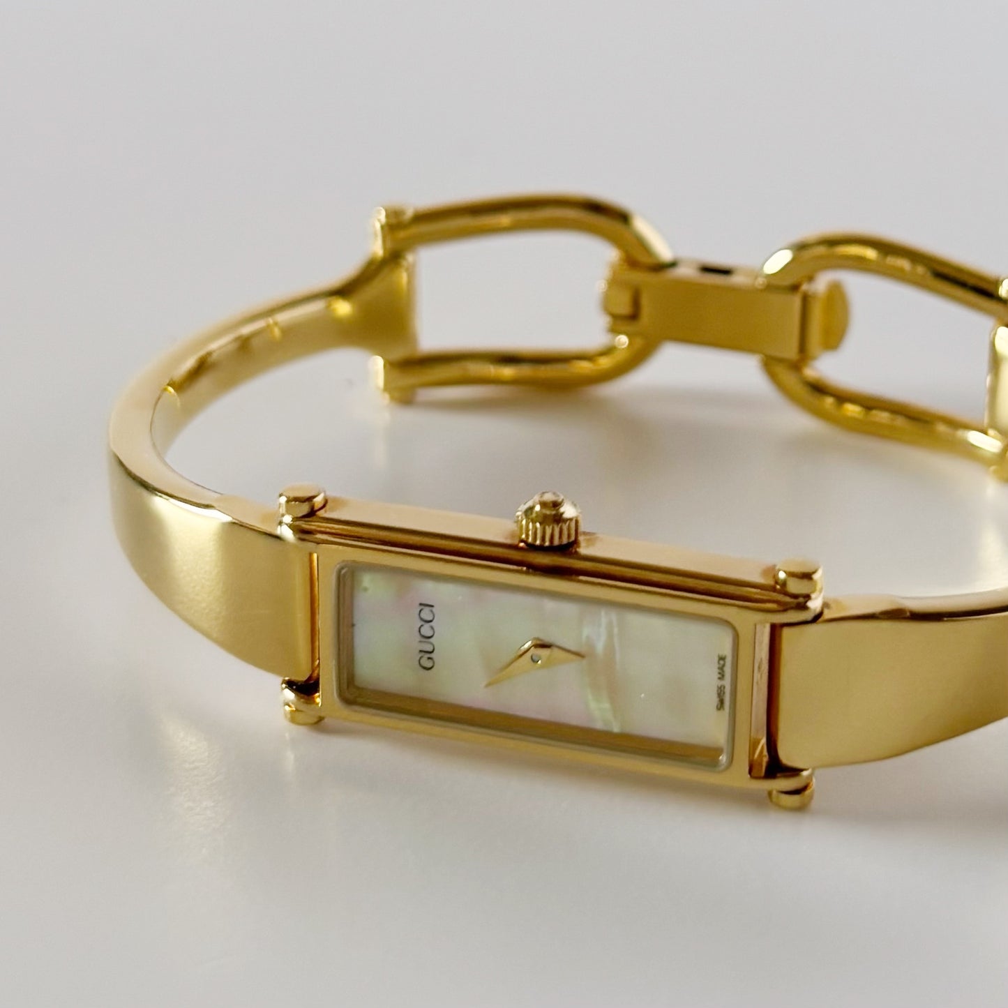 Gucci 1990s Seashell Dial Gold Plated Bangle Watch