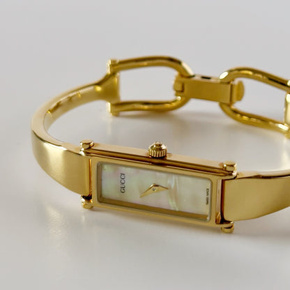 Gucci 1990s Seashell Dial Gold Plated Bangle Watch
