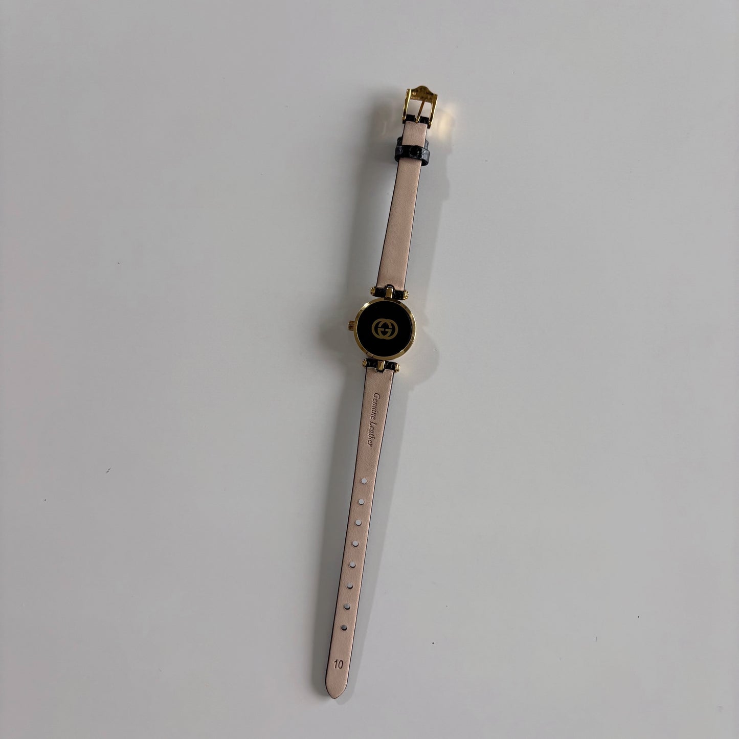 Gucci 1990s Black Round Dial Gold Plated Watch